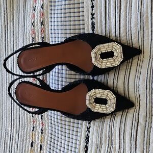 Amina Muaddi Tweed Sling Back Pump NWT